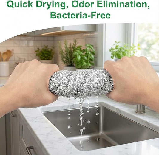 16 Pack Double-Layer Stainless Steel Dishcloths - Non-Scratch Wire Cleaning Rags, Reusablediamond Weave Scrubber Cloths for Dishes, Cookware, Sinks, Stove Tops - 7.8 x 7.8 Inches
