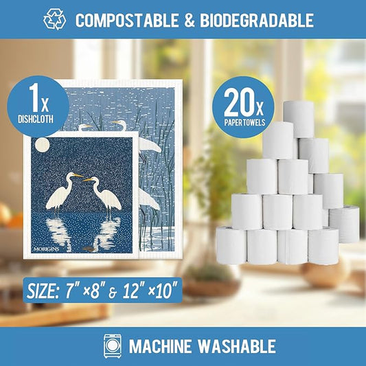 Morigins Swedish Kitchen Towel Set Reusable Kitchen Towel Set Absorbent Cellulose Sponge Cloth Biodegradable Ideal for Household Kitchen Cleaning 8-Piece Set