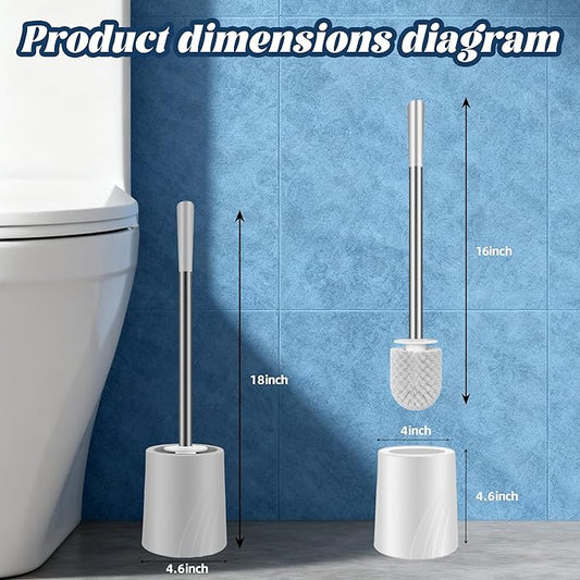 Toilet Brush and Holder Set, 3 Pack Toilet Cleaner Brush, Stainless Steel Toilet Brush with Long Handle for Deep Cleaning Bathroom Accessories White