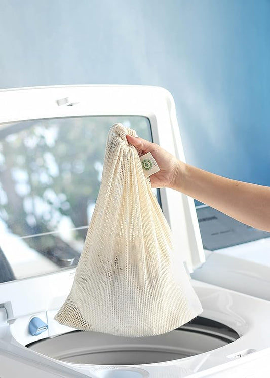 Cotton Mesh Laundry Bags for Delicate Clothes - Set of 3 Extra Large Mesh Washing Bags with Drawstring - Micro-plastic-free, Toxin-free, Dye-free & Unbleached Dryer Washer Bags (3 X-Large - 14”x18”)