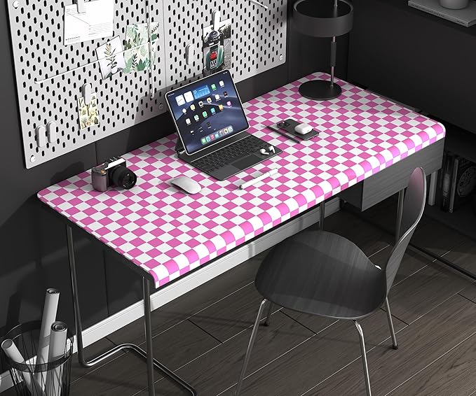 Modern Peel and Stick Wallpaper Pink and White Mosaic Checkered Contact Paper 17.7"x78.8" Self Adhesive Lattice Wallpaper Removable Decorative Wallpapers for Bedroom Countertops Cabinet Vinyl Roll