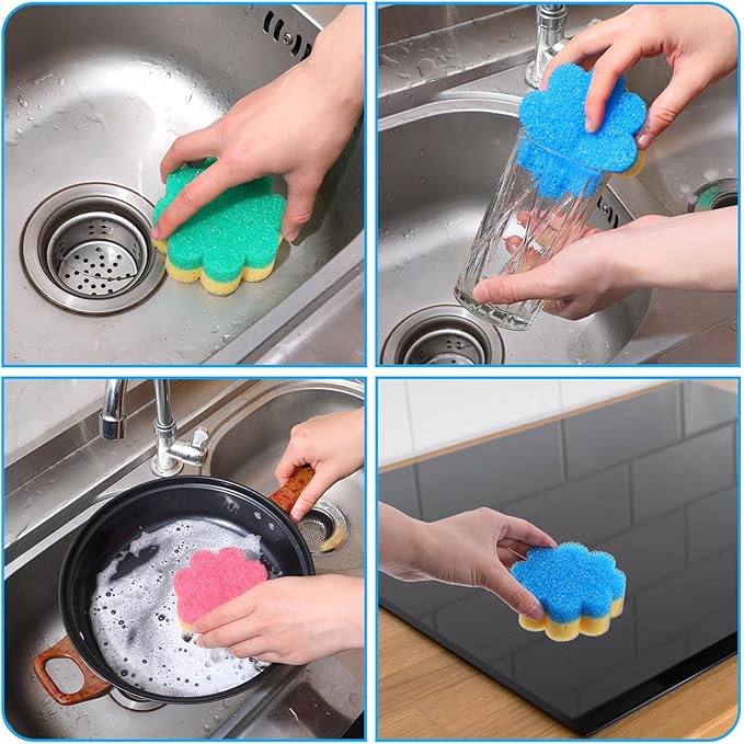 3pcs Scrubbies for Dishes,Kitchen Scrub Pads,Dish Washing Sponge,Dual-Sided Temperature Scrubby Sponges,Flower Dual-Sided Sponge for Dish,Bathroom,Kitchen,Washing & Plus,Multipurpose