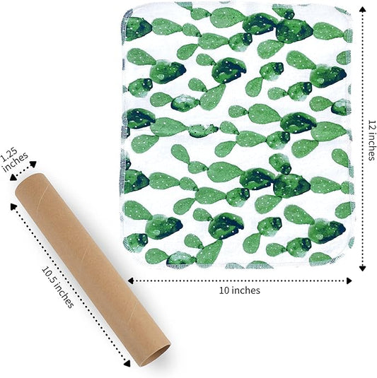 The Useless Brand Reusable Paper Towels Roll | 12 Eco Friendly Washable Cotton Flannel Towels w/Cardboard Roll | Zero Waste & Sustainable | Fits on Most Holders (Cactus, 12 Pack)