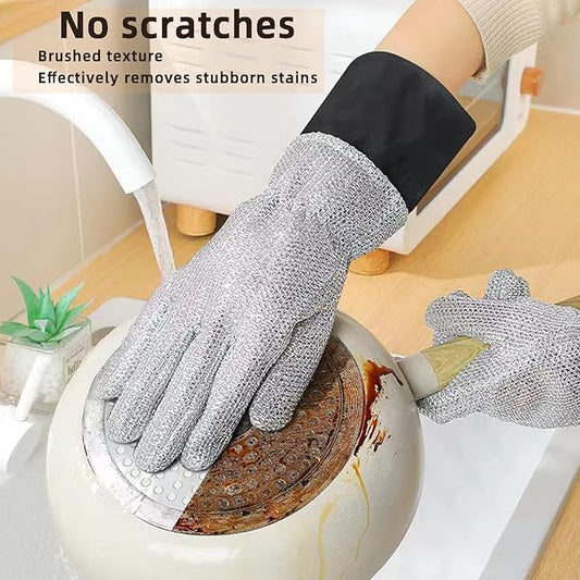 Wire Dishwashing Gloves,Multipurpose Non-Scratch Scrubbing Waterproof Anti-Hot & Oil-Resistance Kitchen Cleaning Gloves