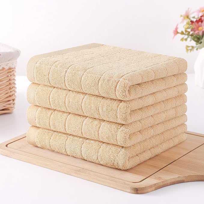 Homaxy 100% Cotton Terry Kitchen Towels(Apricot, 13 x 28 inches), Checkered Designed, Soft and Super Absorbent Dish Towels, 12 Pack