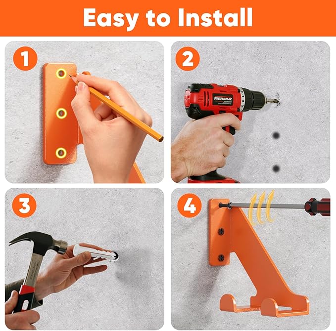 POKIPO Chainsaw Hanger, 2 Pack Chainsaw Holder Wall Mount Heavy Duty Metal Chainsaw Chain Hook Storage Loads 70 lbs Accessories Chainsaw Rack Organizer Save Space for Garden, Garage, Workshop