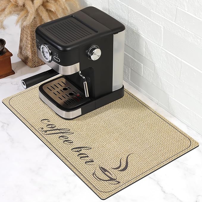 SUEH DESIGN Coffee Mat, Absorbent Dish Drying Mat 23.6 x 15.7 in Quick Dry Coffee Mat Large Drying Mats for Kitchen Counter Coffee Bar, Coffee Bar