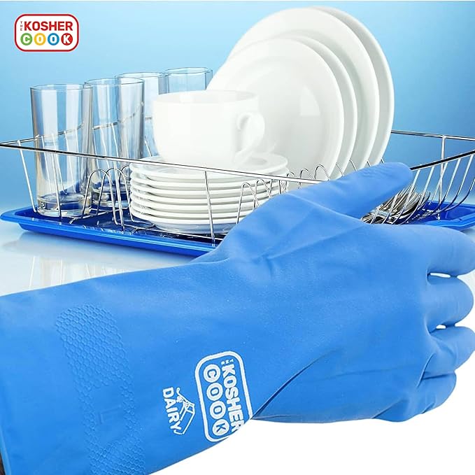 The Kosher Cook Dairy Blue Nitrile Cleaning Gloves, Comfortable Flock Lining and Top Durability for Dishwashing and Household, Large and Color Coded Home Kitchen Accessories