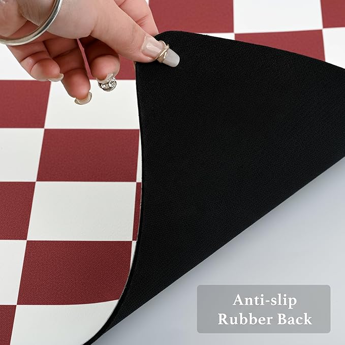 Ohocut Checkered Dish Drying Mat for Kitchen Counter, Coffee Bar Station Accessories, Retro Cute Aesthetic Modern Absorbent Drainer Mat Kitchen Drying Mat Easy Clean (Red, 24" x 16")
