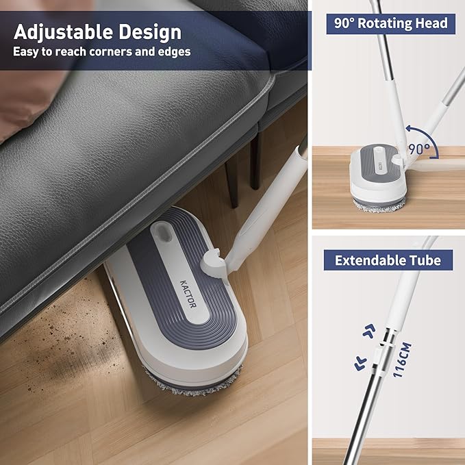 Cordless Electric Spin Mop, Electric Floor Cleaner with Water Sprayer & LED Headlight, 50mins Working Time, 290ml Water Tank, Adjustable Tube, Self-Propelled Multi-Surfaces Floor Mop for Home Cleaning