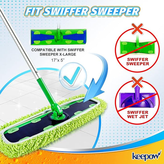 KEEPOW Reusable XL Wet Pads Compatible with Swiffer XL Sweeper, X-Large Dry Sweeping Cloths, Wet Mopping Cloths, Washable Microfiber XL Wet Pads Refills for Surface/Hardwood Floor Cleaning, 4 Pack