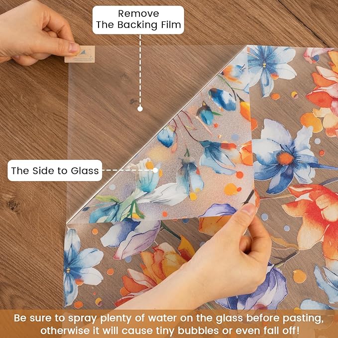 DKTIE Retro Floral Pattern Stained Glass Window Film Two-Way Privacy Day and Night Decorative Window Film Static Cling UV2 Print Technology (S647, 17.7in X 78.7in)