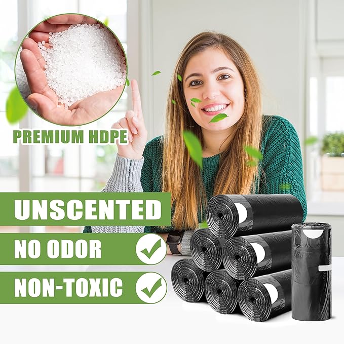 231 Count-Small Trash Bags,4 Gallon Trash Bag Drawstring,Bathroom Garbage Bags,Tear-Free Garbage Bags,Plastic Wastebasket Liners for Toilet Home Office and Bedroom(Black)