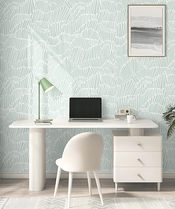Guvana Green Wallpaper Peel and Stick Modern Sage Green and White Contact Paper Coastal Tropical Wallpaper Boho Striped Removable Waterproof Wall Paper for Bathroom Laundry Room Accent Wall17.3×78.7"