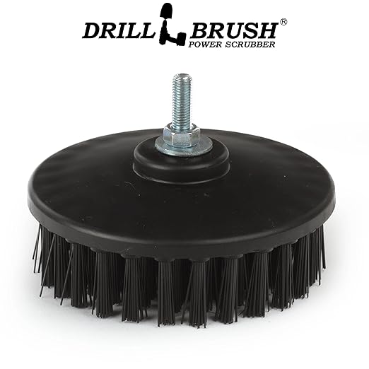 Industrial 5-Inch Threaded 5/16x24 Ultra Stiff Drill Scrub Brush - Dual Action Polisher - Electric Power Drill Brush Attachment - Contractor Cleaning Supplies - Electric Spin Scrubber for Oil Stains