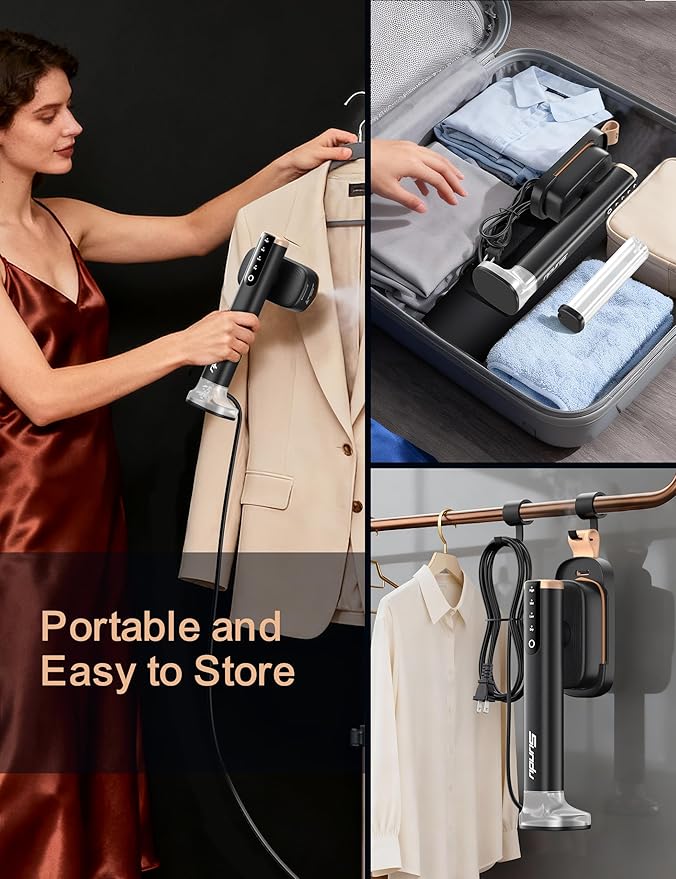 Travel Steamer for Clothes,Sundu Portable Handheld Garment Steamer,15s Fast Heat-up,2 Water Tanks (180 ml and 100 ml),Steamer Ironing Gloves,45 Minutes of Continuous Ironing for Travel and Home(Black)