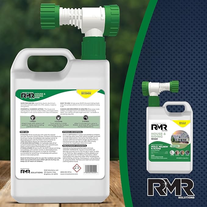RMR House and Siding Wash - Commercial-Grade Outdoor Stain Remover for Mold, Mildew, and Algae, 64 Ounce Bottle With Hose-End Adapter