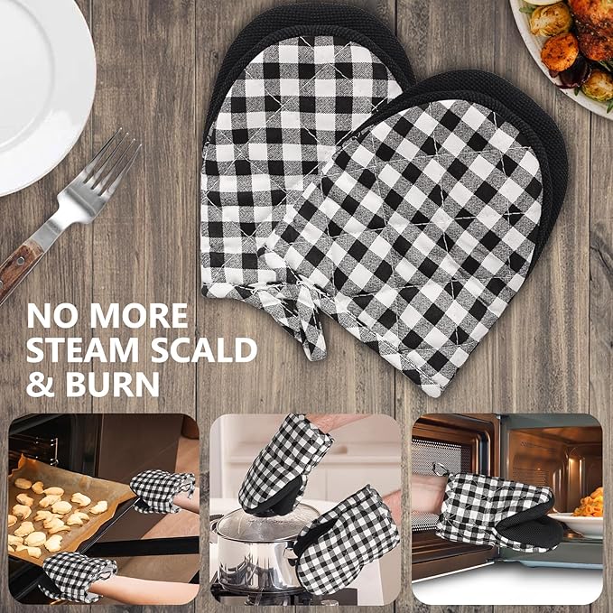 1 Pair Short Oven Mitts - Silicone Kitchen Oven Gloves High Heat Resistant 500℉, Mini Oven Mits with Non-Slip Grip Surfaces and Hanging Loop for BBQ, Baking, Cooking and Grilling