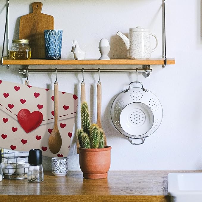 Valentine Dish Drying Mat, Ultra Absorbent Valentines Day Drying Mat for Kitchen Counter, Coffee Maker, 18 x 24 Inch