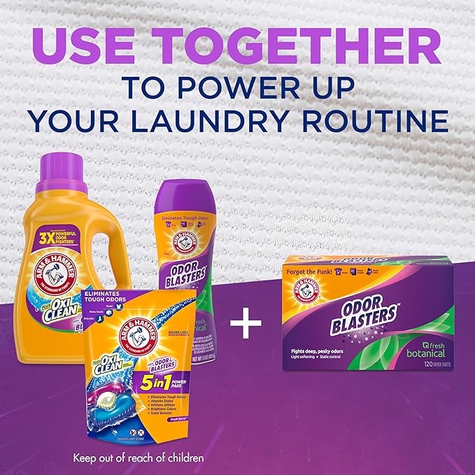 ARM & HAMMER Dryer Sheets, Fabric Softener Sheets with Odor Blasters, Fresh Botanical Scent, 80 Ct