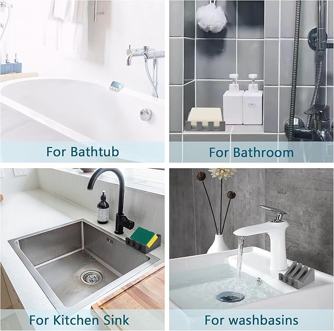 Soap Dish Holder for Shower with Suction Cup, Silicone Soap Holder & Saver Self-Draining Bar Soap Dish Keeps Soap Dry for Bathroom, Kitchen, Bathtub, Extends Soap Life (LightGrey-1Pack)