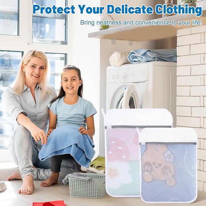 Dntorx 4 PCS Durable Honeycomb Mesh Laundry Bags for Delicates with Zipper, 16" x 20"+20" x 24" Reusable Laundry Bag Mesh Wash Bags for Washing Machine for Clothes, Shoes, Socks, Bra (2L + 2XL, White)