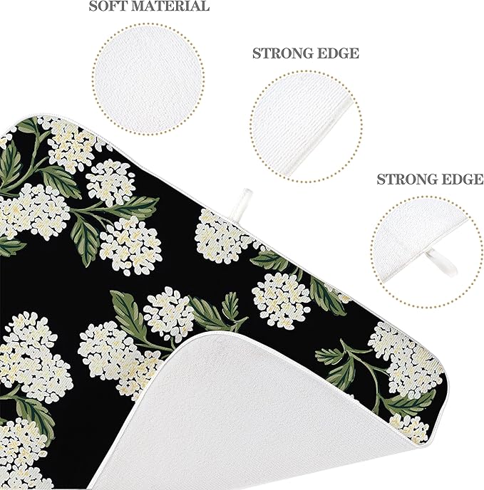 Spring Dish Drying Mat 18x24 Inches For Kitchen Counter Absorbent Black Beige Hydrangea Floral Kitchen Decoration Summer Flower Drying Mat Pad For Home Kitchen,Dining Room,Office Decor