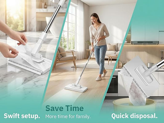 2026 New Lazy Mop Clip-on , Reusable Mini Mop with 4 Reusable Cloths, Automatic Cloth Change Function, Wet and Dry Dual Use, Zero-Touch Cloth Operation, Ideal for Floors and Walls