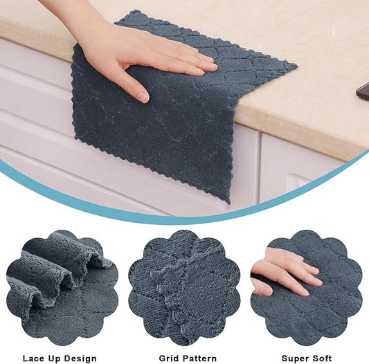 Homaxy 12 Pack Kitchen Dish Cloths (10 x 10 Inches, Dark Grey), Super Soft and Absorbent Coral Velvet Dish Towels, Nonstick Oil Fast Drying Microfiber Cleaning Cloth, No Lint Household Dishcloths