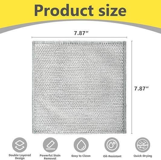 Double-Layer Wire Dishwashing Rag, Non Scratch Wire Dishcloth, Multipurpose Wire Cleaning Cloths for Dry and Wet Cleaning, Metal Dishcloth for Cookware/Sinks/Stove Tops (7.87 x 7.87inch - 10Pcs)