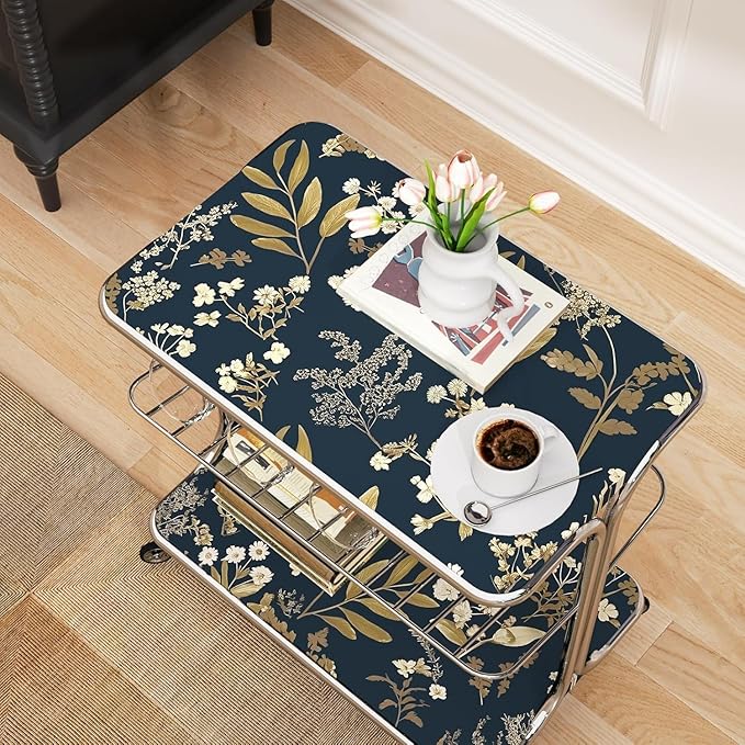 Laatse Dark Blue Leaf Wallpaper Peel and Stick Dark Floral Wallpaper for Bedroom Vintage Leaf Contact Paper Waterproof Self Adhesive Boho Floral Wall Paper for Bedroom Walls Countertop 17.5in x 118in