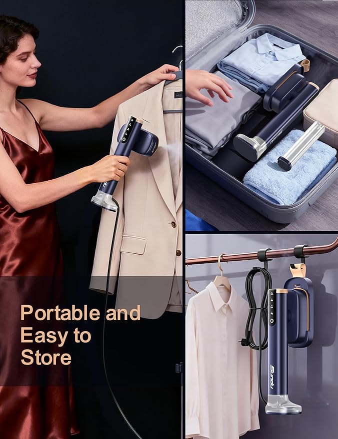 Travel Steamer for Clothes, with 2 Water Tanks (180 ml and 100 ml), Fast Heating, 24g/min Strong Steam, Mini Clothes irons LED Touch Display Dry Ironing, 1200W Portable Steamer & Iron 2 In 1