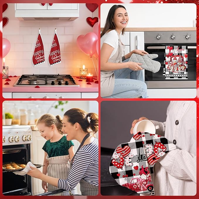 Valentines Day Kitchen Towels - 6 Pcs Plaid Truck Heart Love Theme Valentines Hand Towels, Valentine Dish Towels for Kitchen, Anniversary Wedding Home Decoration Supplies
