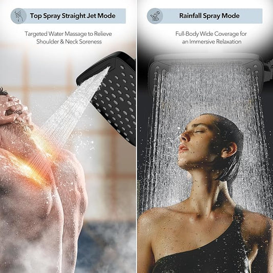 JDO High Pressure Shower Head, 7 Spray Modes Rain Shower Heads with Handheld Spray Combo,Dual Showerhead with 10 Inch Rainfall Spray, Detachable Hand Held Shower, Stainless Steel Hose, Power Wash