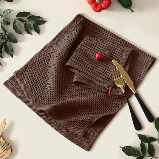 Kitinjoy 100% Cotton Waffle Weave Kitchen Hand Towels (13 X 28 Inches, Coffee), 4-Pack Super Soft and Absorbent Dish Towel for Drying Dishes