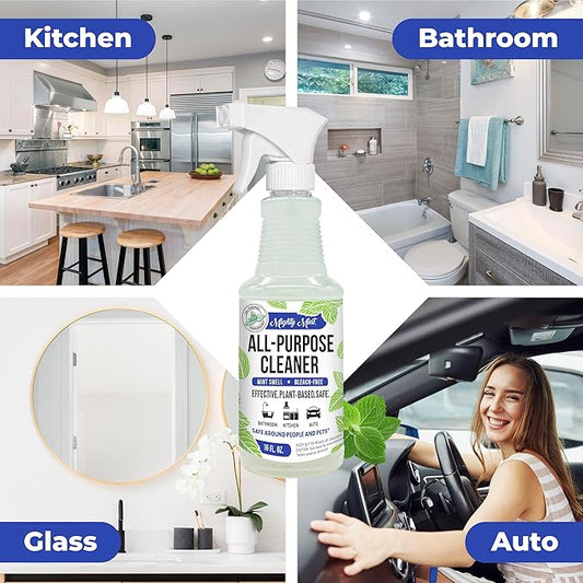 Mighty Mint All-Purpose Cleaner Spray – Plant-Based, Multi-Surface Cleaning for Kitchen, Bathroom & Home – Cuts Grease, Dirt & Grime - Peppermint Scent, 16 oz