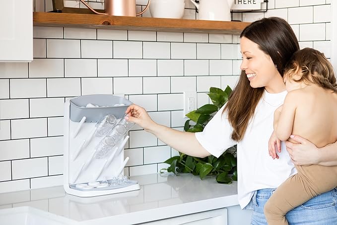 Ubbi Vertical Baby Bottle Drying Rack, Space Saving Countertop Drying Rack Baby Organizer, Gray