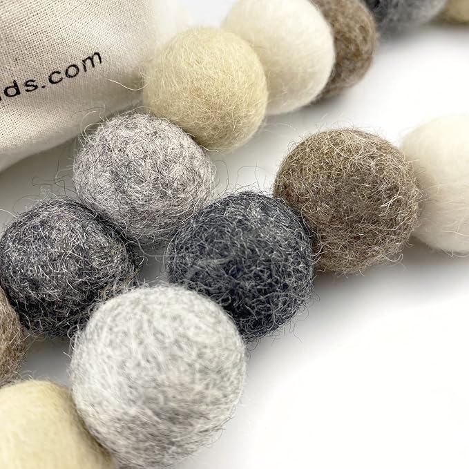Garland Weathered Naturals Wool Felt Balls (50) Pom Poms in Neutral Earth Tones Including Grays and Browns for Decor .8 - 1 Inch Size | Hand Felted in Nepal from 100% NZ Wool | Bag Included