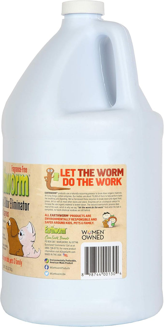 Earthworm Pet Stain Remover & Odor Eliminator- Removes Urine Smell with Natural Enzyme Formula, Fragrance Free Spray - 128 oz