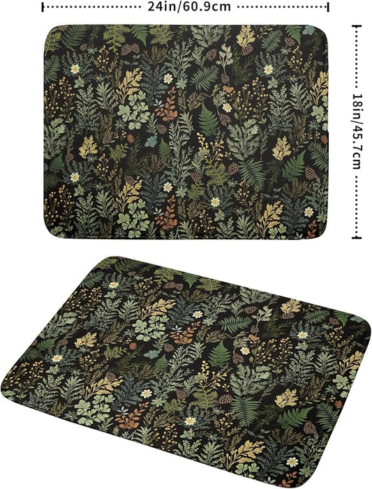 Black Green Botanical Dish Drying Mat for Kitchen Counter 18x24 Inch Super Absorbent Microfiber Kitchen Drying Mat Green Plant Fern Leaves Floral Dish Reusable Washable Dish Drying Pad for Coffee Bar