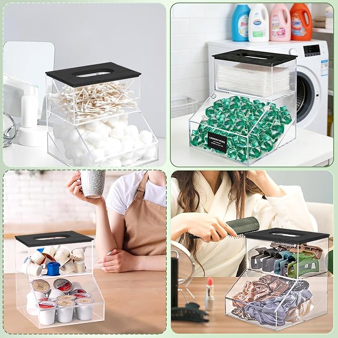 2 in 1 Dryer Sheet Holder & Laundry Pods Container, Laundry Detergent Organizer Container with Lid, Acrylic Laundry Room Organization Storage Containers with Labels, Dishwasher Pod Holder