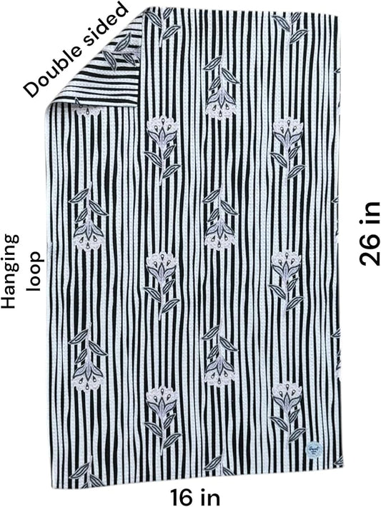 || 3 Pack|| Double Sided Dish Towels || Waffle Weave Microfiber || Tea Towels || Highly Absorbent || Hanging Loop || Dish Cloths || Modern || Designer Prints (Black/Gray)