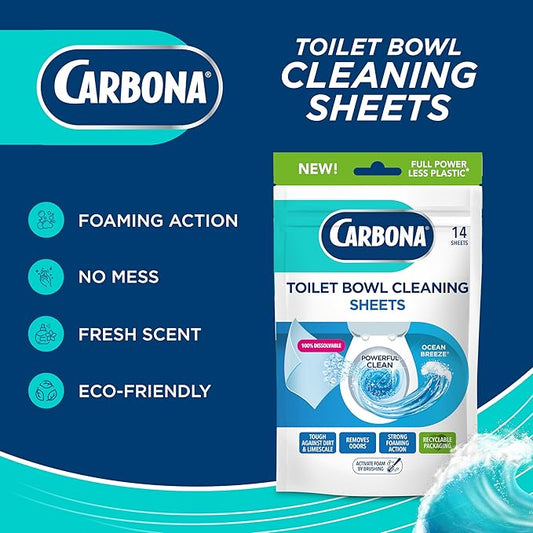 Carbona Toilet Bowl Sheets | Ocean Breeze Scent | Powerful Toilet Bowl Cleaner | 14 Sheets | Less Plastic Waste