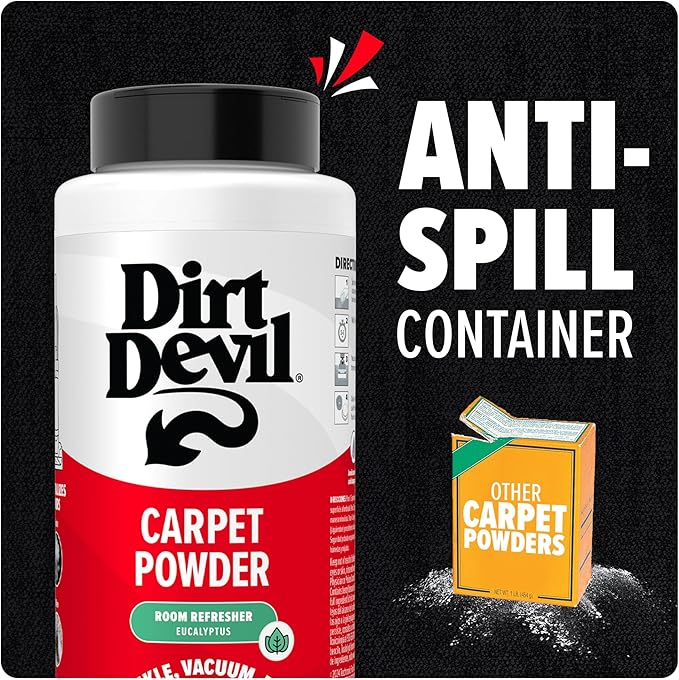 Dirt Devil Carpet Powder, 32 oz, Room Refresher and Odor Eliminator, Eucalyptus Scent, Vacuum Cleaner Safe, For Use on Carpets, Rugs, Upholstery and More, Carpet Freshener Powder for Home Use