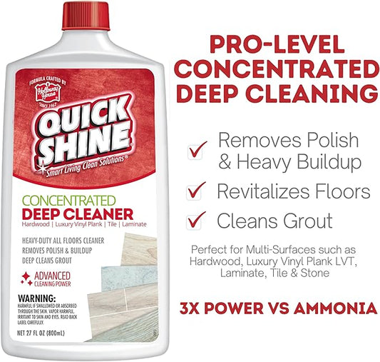 Quick Shine Multi Surface Deep Floor Cleaner and Wax Remover 27oz, 6Pk | Removes Wax Build-Up, Revitalizes Floors & Cleans Grout | Use on Hardwood, Laminate, LVT, Tile and Stone | Pro-Level Cleaning