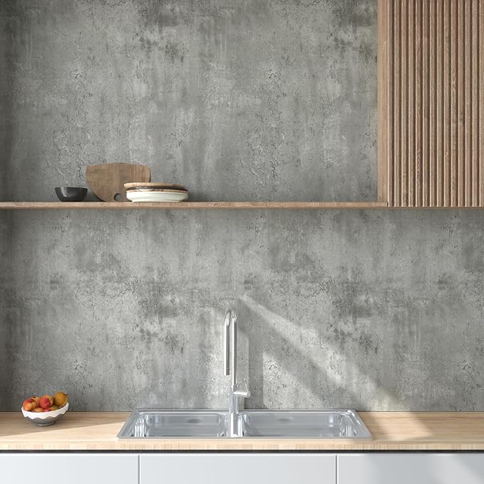 30.3"x197" Light Grey Concrete Wallpaper Peel and Stick Thick Vinyl Faux Gray Concrete Textured Contact Paper Matte Removable Self-Adhesive Industrial Wall Sticker for Bathroom Bedroom Garage