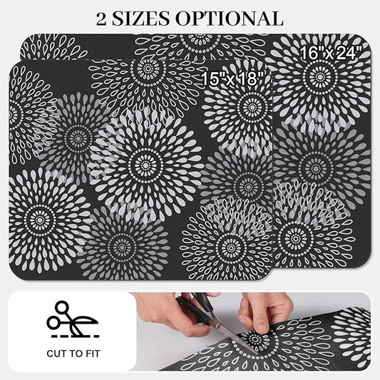 LuxStep Dish Drying Mat Super Absorbent Kitchen Counter Mat Rubber Backing Draining Mat Easy to Clean Kitchen Accessories Dish Rack Pad for Dishes, Utensils, Countertops, Sinks 15" x 18" Black