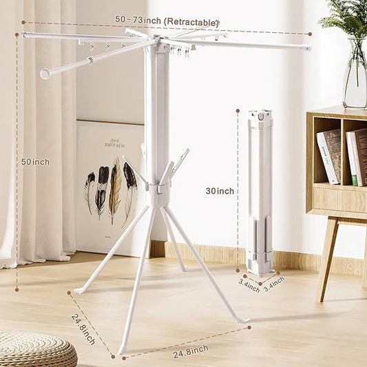 Four-Legged Clothes Drying Rack, Foldable & Collapsible Laundry Drying Rack, Drying Rack Clothing with Sock Clips & 4 Shoe Holders, Space-Saving Rack for Indoor and Outdoor Use
