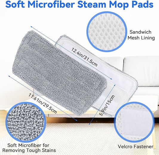 NE033/NE033M Steam Replacement Mop Pads: 6 Pack Steam Mop Cloth Compatible with Neugo NE033 NE033M Series Steam Mop, Washable & Reusable Microfiber Steam Mop Cloth for All Types of Floors (Grey)