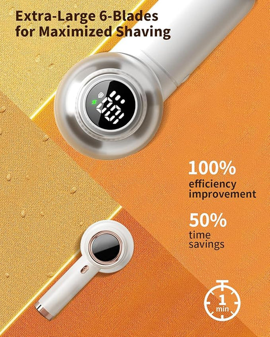 Fabric Shaver, ๐ฎ ๐ถ๐ป ๐ญ Rechargeable Lint Remover with Brush, Large Sweater Shaver with Digital Display, 3 Speeds Lint Shaver, 6-Leaf Blades Lint Remover for Clothes, Sofa, Bedding, White